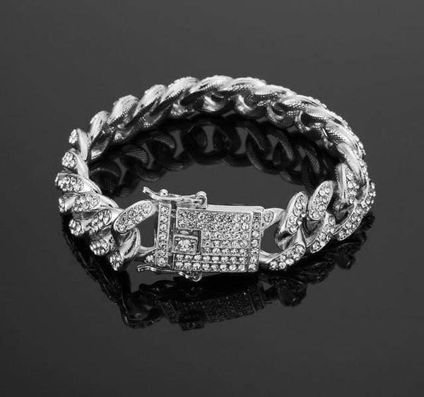 Planet Gates Silver Plated / 20cm Men Bracelet fashion 18- 20cm long Miami Cuban Link bracelets male Hiphop jewelry gifts