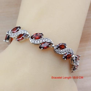 Planet Gates Silver Plated / 9 925 Sterling Silver With Natural Garnet Red Bridal Wedding Jewelry Sets For Women Hoop Earrings/Necklace/Bracelet/Ring