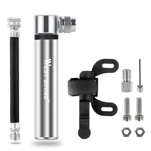 Planet Gates Silver Portable Mini Bicycle Pump Aluminum Alloy Cycling Hand Air Pump AV/FV Ball Tire Inflator MTB Mountain Bike Pump