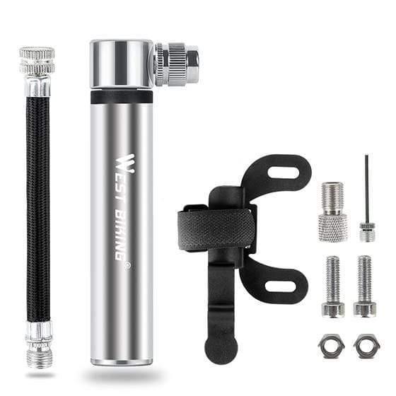 Planet Gates Silver Portable Mini Bicycle Pump Aluminum Alloy Cycling Hand Air Pump AV/FV Ball Tire Inflator MTB Mountain Bike Pump