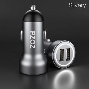 Planet Gates Silver PZOZ Car Charger Dual USB 4.8A charging Mobile Phone Adapter For iPhone 7 6 Samsung Xiaomi micro mini dash Car-charger universal