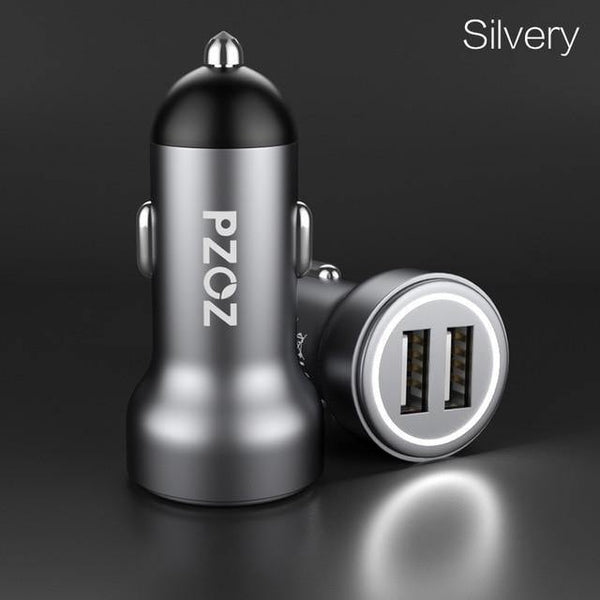 Planet Gates Silver PZOZ Car Charger Dual USB 4.8A charging Mobile Phone Adapter For iPhone 7 6 Samsung Xiaomi micro mini dash Car-charger universal