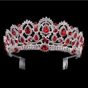 Planet Gates Sølvrød KMVEXO Europæiske Dråbe Grønne Røde Krystal Tiaraer Vintage Guld Rhinestone Pageant Kroner Med Kam Barok Bryllupshårtilbehør