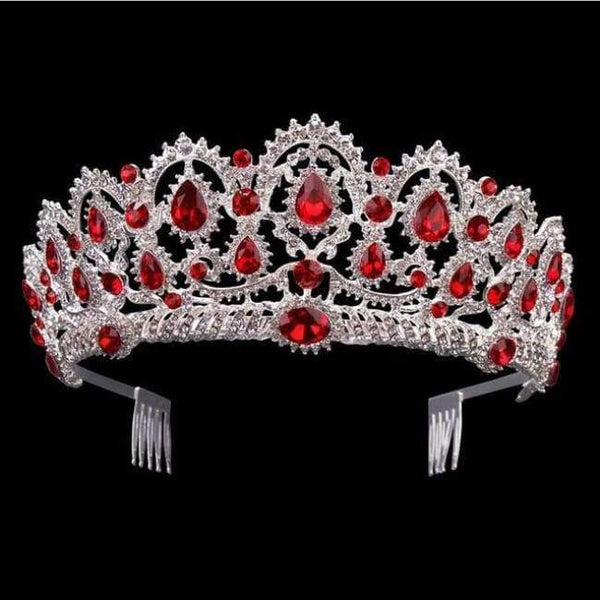 Planet Gates Sølvrød KMVEXO Europæiske Dråbe Grønne Røde Krystal Tiaraer Vintage Guld Rhinestone Pageant Kroner Med Kam Barok Bryllupshårtilbehør