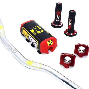 Planet Gates Silver Red PT Handlebar For PRO Taper Pack Bar 1-1/8" Handle bar Pads Grips Pit Pro Racing Dirt Pit Bike Motorcycle CNC 28.5mm Adapter