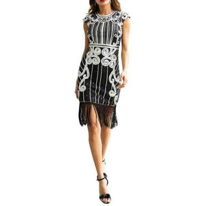 Planet Gates Silver / S Retro Style Movie Hand-made Sequins Tassel Dance Party Mini Dress Formal Event Ball Dress Sheath Femme Vestidos