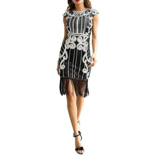 Planet Gates Silver / S Retro Style Movie Hand-made Sequins Tassel Dance Party Mini Dress Formal Event Ball Dress Sheath Femme Vestidos