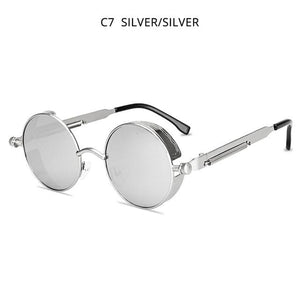 Planet Gates Silver Silver Classic Steampunk Sunglasses Men Women Retro Gothic Round Male's Glasses Fashion Metal Driving Goggle UV400
