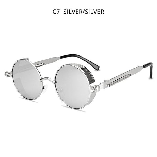 Planet Gates Silver Silver Classic Steampunk Sunglasses Men Women Retro Gothic Round Male's Glasses Fashion Metal Driving Goggle UV400