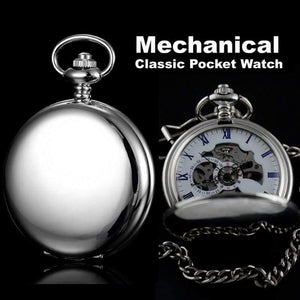 Planet Gates Silver Silver Stainless Steel Classic Full Hunter Mechanical FOB Pocket Watch Steampunk Hand Wind Men Women Clock Gifts