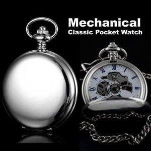 Planet Gates Silver Silver Stainless Steel Classic Full Hunter Mechanical FOB Pocket Watch Steampunk Hand Wind Men Women Clock Gifts