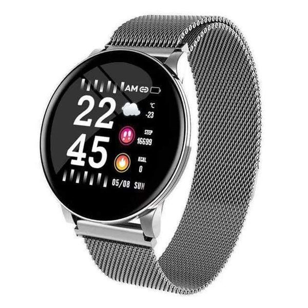 Planet Gates Silver Steel Waterproof Smart Watch For iOS Android Bluetooth Sports Smartwatch Men Women Watches Heart Rate Monitor Blood Pressure