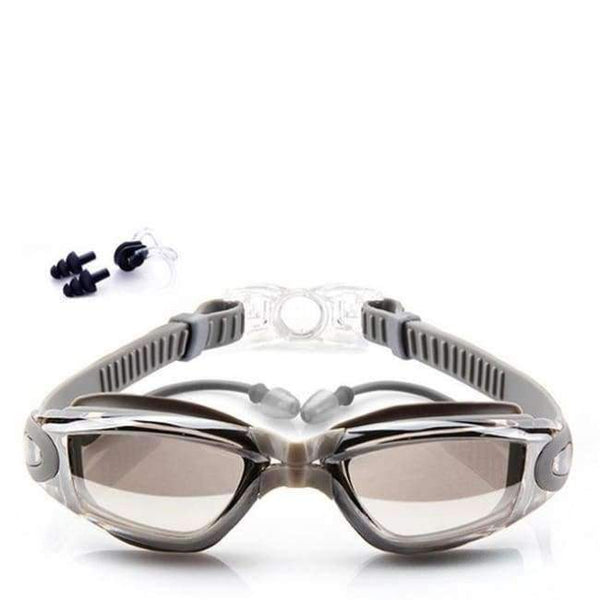 Planet Gates Silver Swimming goggles HD Anti-Fog 100% UV Protection Swim Glasses with  Earplugs &Nose clips Case for Adult Kids in Swimming pool
