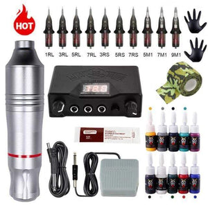 Planet Gates Silver Tattoo Kit Complete Tattoo Machine Kits Tattoo Power Supply Rotary Pen With Cartridge Needles Permanent Makeup Eyebrow Tattoo Body Artist