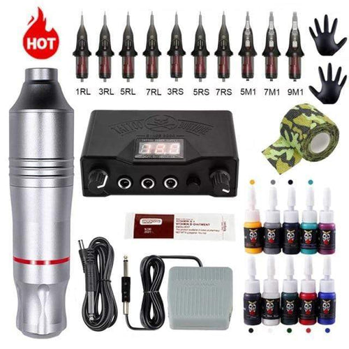 Planet Gates Silver Tattoo Kit Complete Tattoo Machine Kits Tattoo Power Supply Rotary Pen With Cartridge Needles Permanent Makeup Eyebrow Tattoo Body Artist