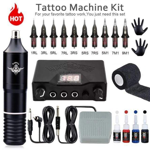 Planet Gates Silver Tattoo Kit Professional Tattoo Machine Kit Complete Rotary Pen Set Tattoo Cartridge Needles For Permanent Makeup Eyebrow Tattoo Body Artist