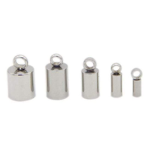 Planet Gates silver tone / 2mm inner hole 10pcs Stainless Steel End Caps Silver Tone Barrel Tube Tassel End Beads Fit 1.5 2 2.5 3 4 5 6 8mm Round Leather Jewelry Making