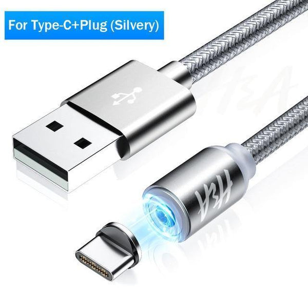 Planet Gates Silver-Type-C / 1m H&A Magnetic USB Cable Fast Micro USB Cable Magnetic Type C Charger Data Cable for Samsung Xiaomi Huawei Mobile Phone USB Cable