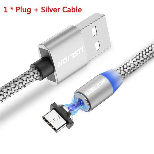 Planet Gates Silver / Type C USLION 1M 2A LED Magnetic Cable For Micro USB Type C Phone Cable for Xiaomi POCOPHONE F1 Samsung S9 Charge Magnet Plug Charger
