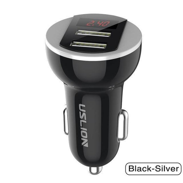 Planet Gates Silver USLION USB Car Charger For Mobile Phone Tablet GPS 3.1A LED Display Quick Charging Dual USB Car Phone Charger Adapter in Car