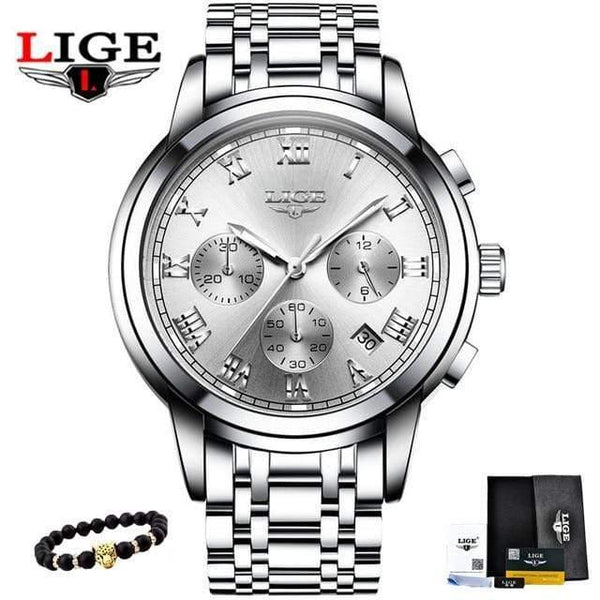 Planet Gates silver white 1 Men's Watches Military Luxury Brand Watch Mens Quartz Stainless Steel Clock Fashion Chronograph Watch Man Relogio Masculino