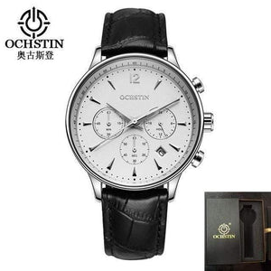Planet Gates silver white 2 Mens Watches OCHSTIN Brand Luxury Chronograph Date Clock Man Leather Sport Wrist Watch Men Business Quartz Watch