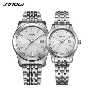 Planet Gates Silver White 2pcs Watches Top Luxury Brand SINOBI Women's Quartz Watch Male Clock Ladies Wristwatch Fashion lover Watch Gift