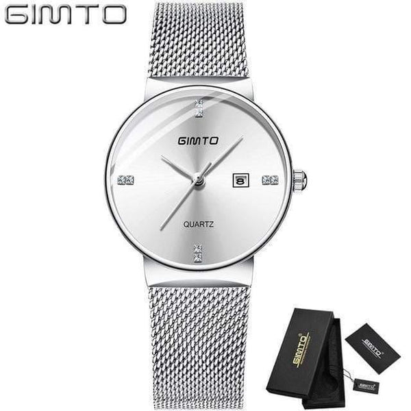 Planet Gates Silver White Box Women Watches Minimalism Rhinestone Calendar Japan Quartz Lady Wristwatch Holiday Lover's Gift Watch