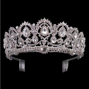 Planet Gates Sølv Hvid KMVEXO Europæiske Dråbe Grønne Røde Krystal Tiaraer Vintage Guld Rhinestone Pageant Kroner Med Kam Barok Bryllupshårtilbehør
