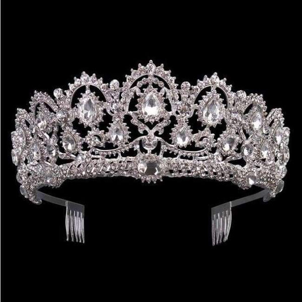 Planet Gates Sølv Hvid KMVEXO Europæiske Dråbe Grønne Røde Krystal Tiaraer Vintage Guld Rhinestone Pageant Kroner Med Kam Barok Bryllupshårtilbehør