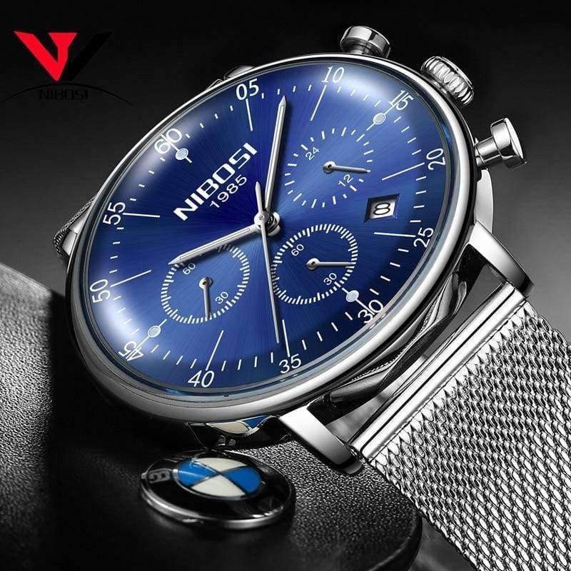 Planet Gates Silver white m Montre Homme 2018 NIBOSI Men Watches Luxury Famous Top Brand Business Casual Creative Mesh Strap Quartz Watch Relogio Masculino