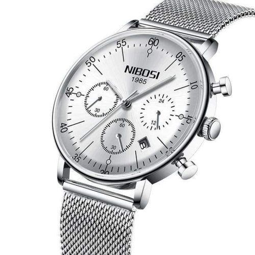 Planet Gates Silver white m Montre Homme 2018 NIBOSI Men Watches Luxury Famous Top Brand Business Casual Creative Mesh Strap Quartz Watch Relogio Masculino