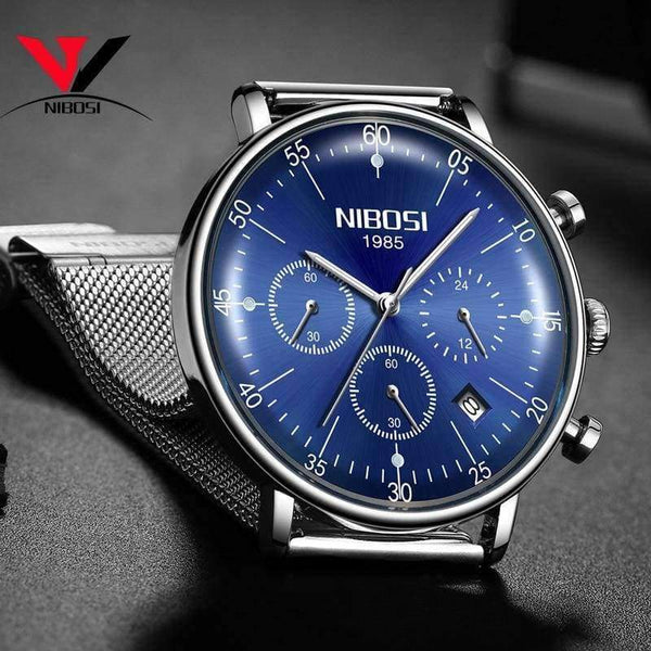 Planet Gates Silver white m Montre Homme 2018 NIBOSI Men Watches Luxury Famous Top Brand Business Casual Creative Mesh Strap Quartz Watch Relogio Masculino