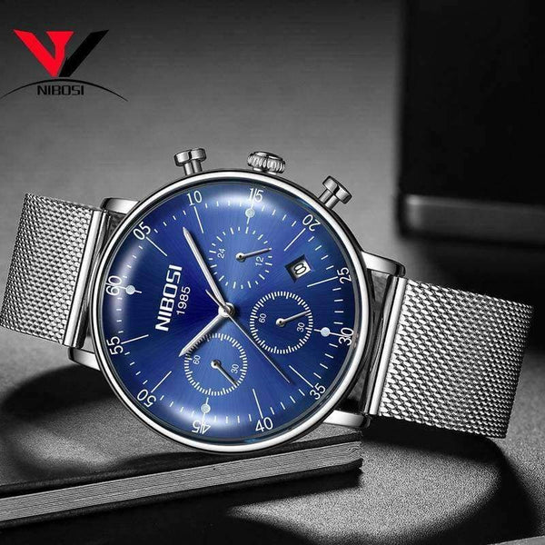 Planet Gates Silver white m Montre Homme 2018 NIBOSI Men Watches Luxury Famous Top Brand Business Casual Creative Mesh Strap Quartz Watch Relogio Masculino