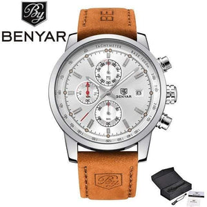 Planet Gates silver white Men Watch Top Brand Luxury Male Leather Waterproof Chronograph Quartz Military Wrist Watch Men Clock saat