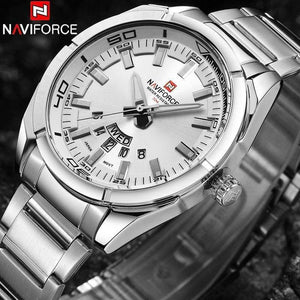 Planet Gates silver white Men Watches Luxury Sport Quartz 30M Waterproof Watches Men's Stainless Steel Band Auto Date Wristwatches Relojes