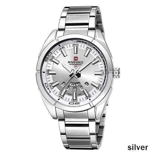 Planet Gates silver white Men Watches Luxury Sport Quartz 30M Waterproof Watches Men's Stainless Steel Band Auto Date Wristwatches Relojes
