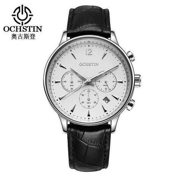 Planet Gates silver white Mens Watches OCHSTIN Brand Luxury Chronograph Date Clock Man Leather Sport Wrist Watch Men Business Quartz Watch