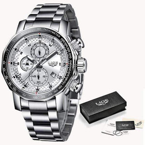 Planet Gates Silver white Mens Watches Top Brand Luxury Sport Quartz All Steel Male Clock Military Waterproof Chronograph Relogio Masculino