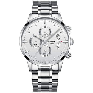 Planet Gates Silver white s Sports Watches For Men Military Army Analog/Chronograph Men Watch Stainless Steel Dress Male Clock Saat