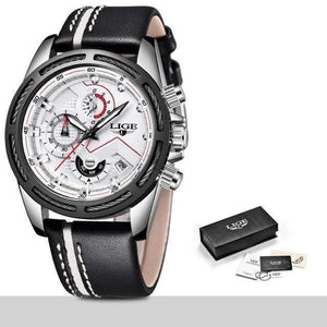 Planet Gates silver white Watch Men Fashion Sport Quartz Clock Leather Mens Watches Top Brand Luxury Gold Waterproof Business Watch Relogio Masculino