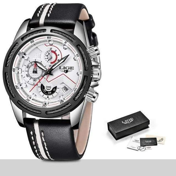 Planet Gates silver white Watch Men Fashion Sport Quartz Clock Leather Mens Watches Top Brand Luxury Gold Waterproof Business Watch Relogio Masculino