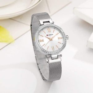 Planet Gates silver white Women's Bracelet Watches Rhinestones Case Shell Surface Ladies Clock black Stainless Steel Watchband