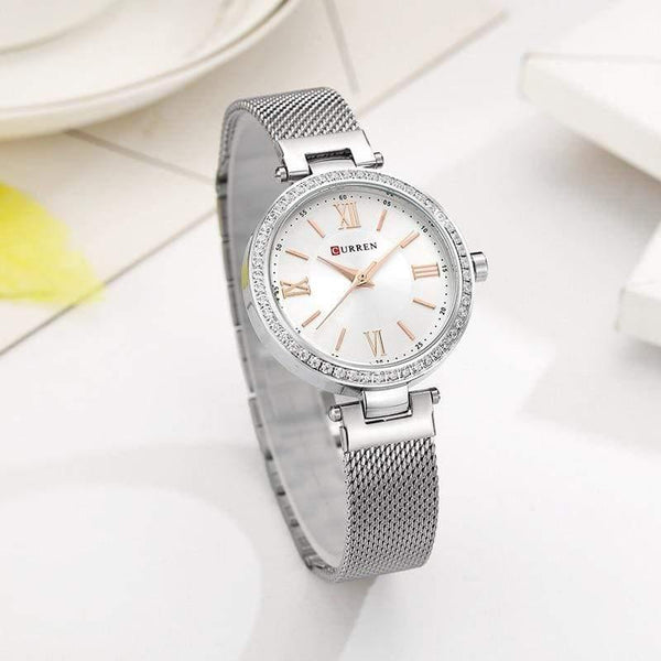 Planet Gates silver white Women's Bracelet Watches Rhinestones Case Shell Surface Ladies Clock black Stainless Steel Watchband