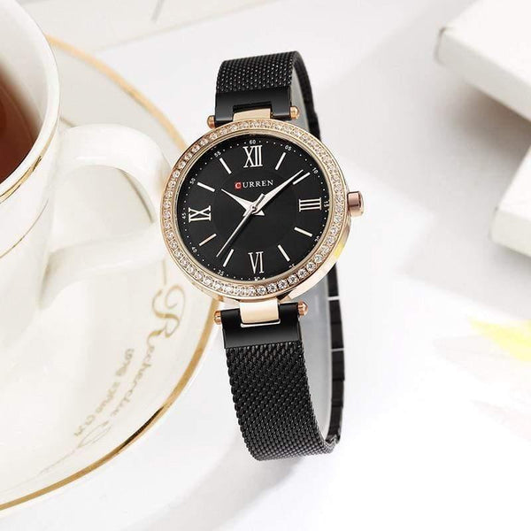 Planet Gates silver white Women's Bracelet Watches Rhinestones Case Shell Surface Ladies Clock black Stainless Steel Watchband