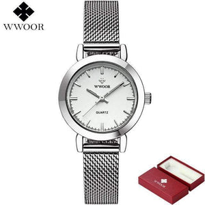 Planet Gates Silver white Women Watches Quartz Rose Gold Dress Ladies Watch Brand Luxury Small Clock Stainless Steel Mesh Bracelet Wrist Watch Gifts
