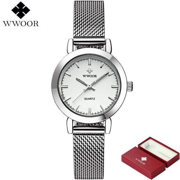 Planet Gates Silver white Women Watches Quartz Rose Gold Dress Ladies Watch Brand Luxury Small Clock Stainless Steel Mesh Bracelet Wrist Watch Gifts