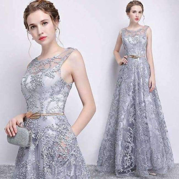 Planet Gates Silver with Belt / 2 Elegant Evening Dress Long A Line See Though Back Formal Dresses Women Occasion Party Dresses with Belt 2018 New YS411