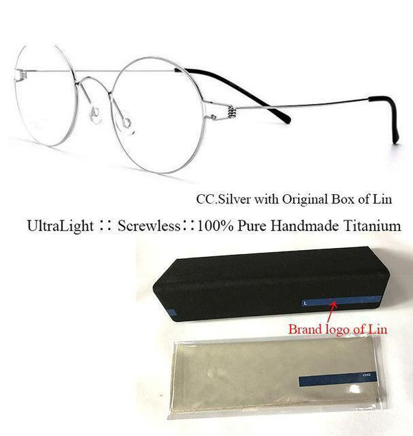 Planet Gates Silver with Box Titanium Glasses Men Screwless Business Oliver Ultralight Myopia Round Korean Moon