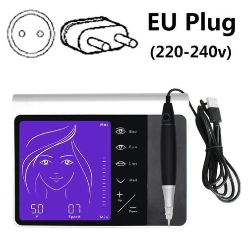 Planet Gates Silver with EU Plug Touch Screen Rechargeable Battery US/EU Plug Permanent Makeup Machine Kit Eyebrow Lip Eyeliner Machine With 2 Cartridge Neeldes